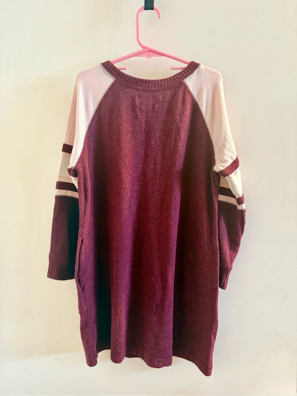 Old Navy Maroon and Cream Raglan Sweater Dress